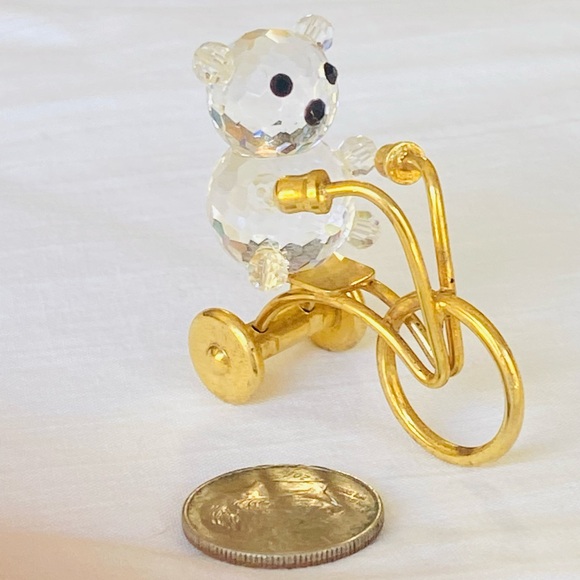SWAROVSKI CRYSTAL TINY BEAR ON GOLD TRICYCLE VINTAGE EXCELLENT CONDITION - Picture 8 of 13